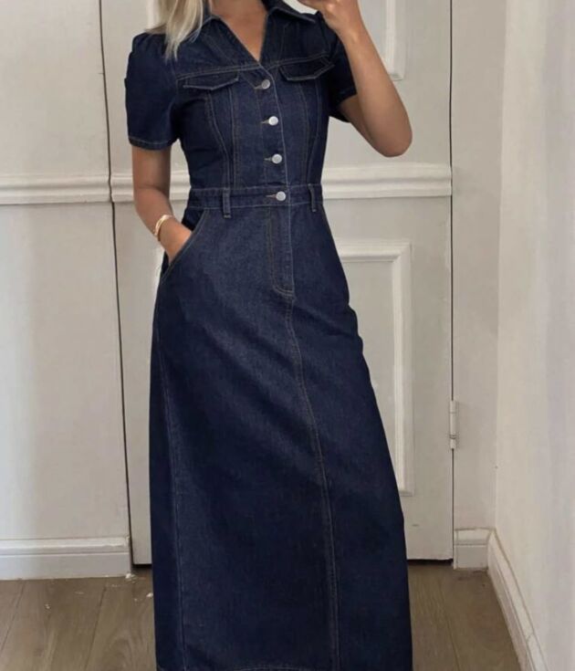 Robe en jean à manches bouffantes