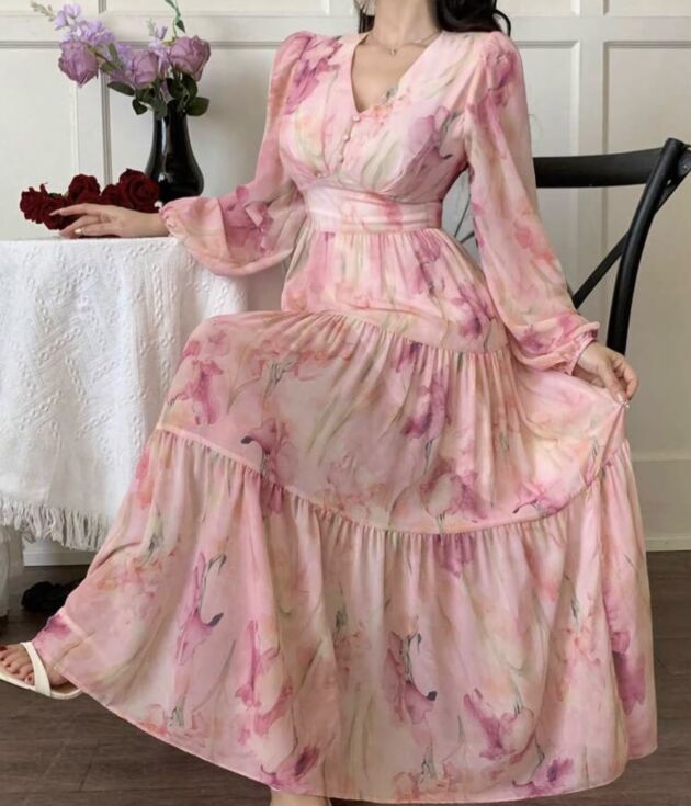 Robe Longue Rose Pastel à Fleurs