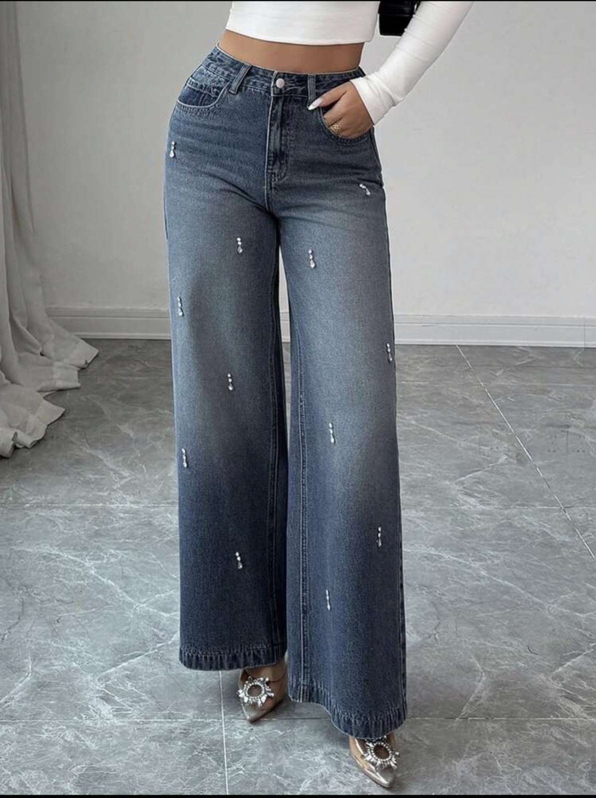 Jean Wide Leg Strass & Strass Brillants – Image 2