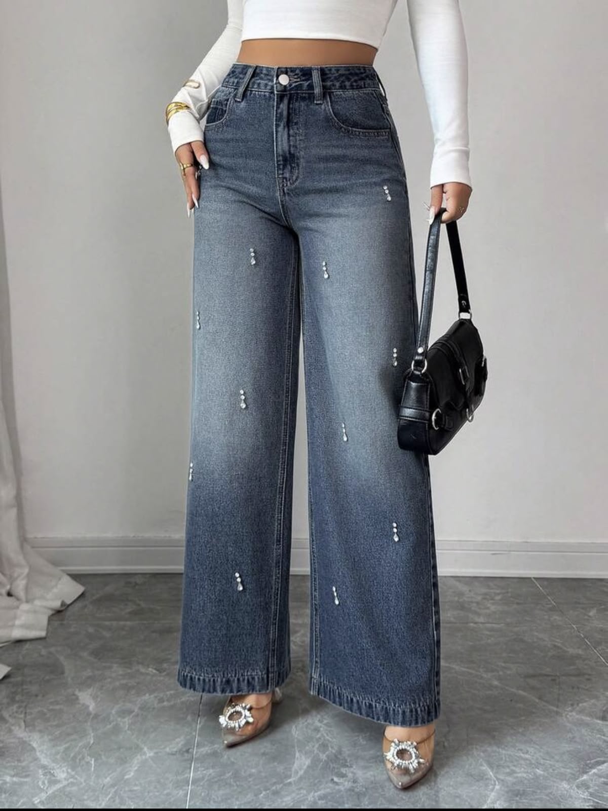 Jean Wide Leg Strass & Strass Brillants – Image 3
