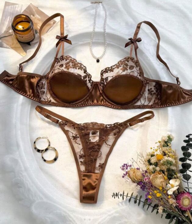 Set Soutien-Gorge Balconnet Satin & String Chocolat
