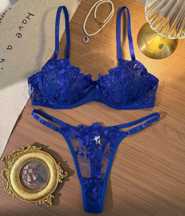 Ensemble Lingerie Bleu Roi & Broderies Florales