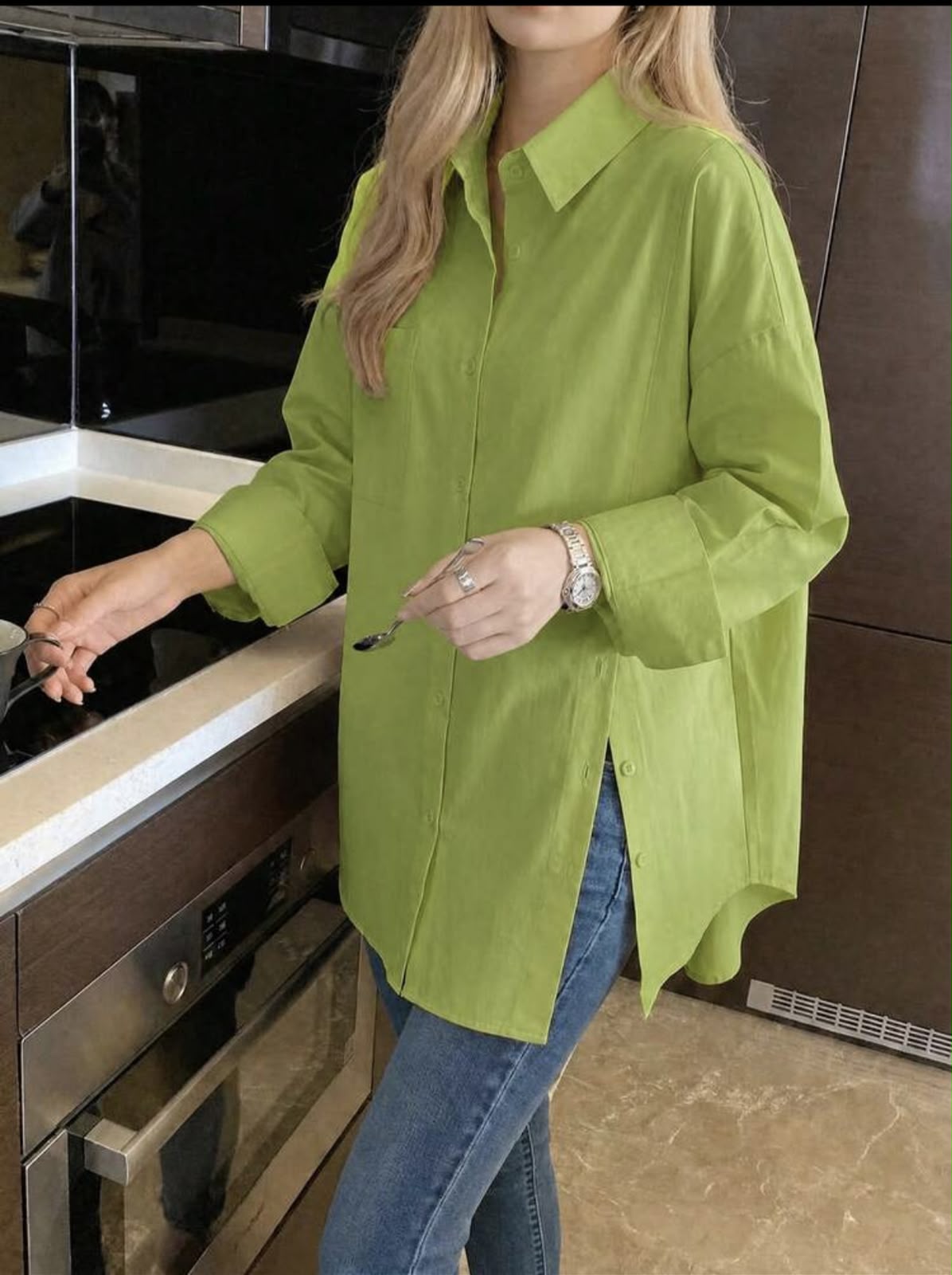Chemise Casual Longue Vert Pistache – Image 2