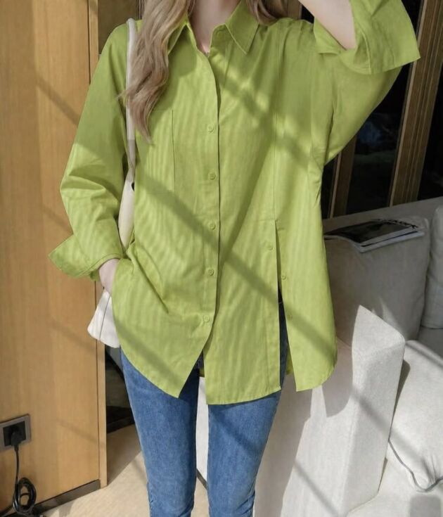 Chemise Casual Longue Vert Pistache