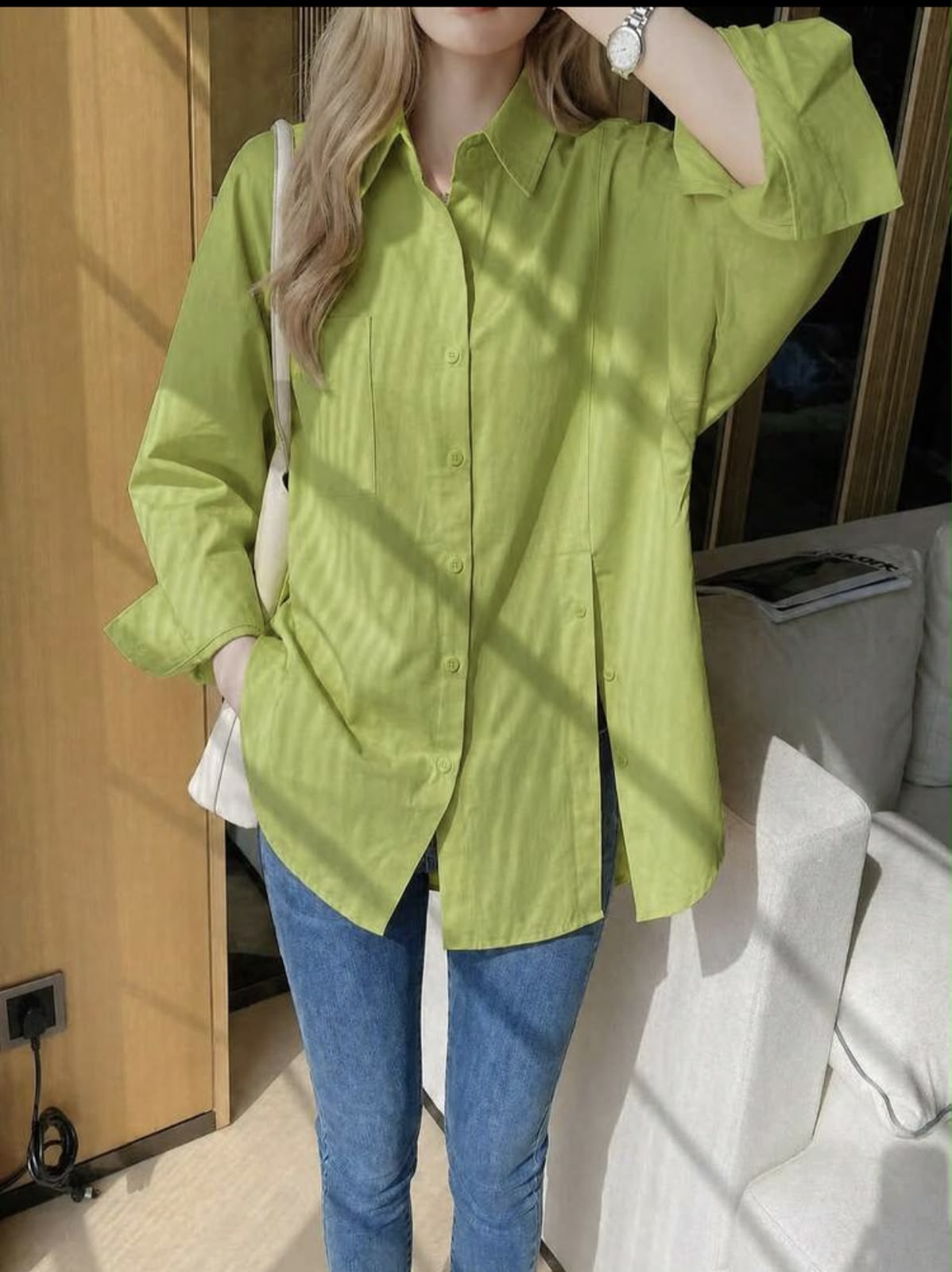 Chemise Casual Longue Vert Pistache
