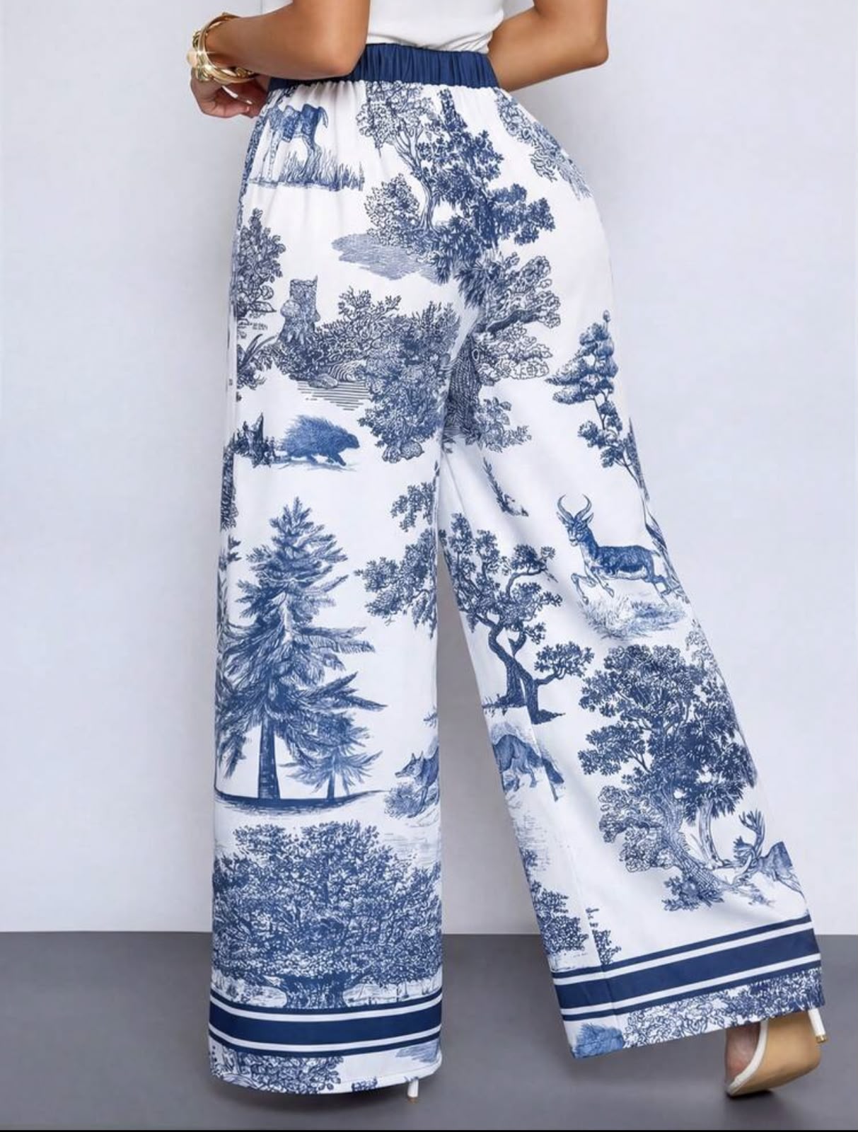 Pantalon Fluid Toile de Jouy Bleu & Blanc – Image 3