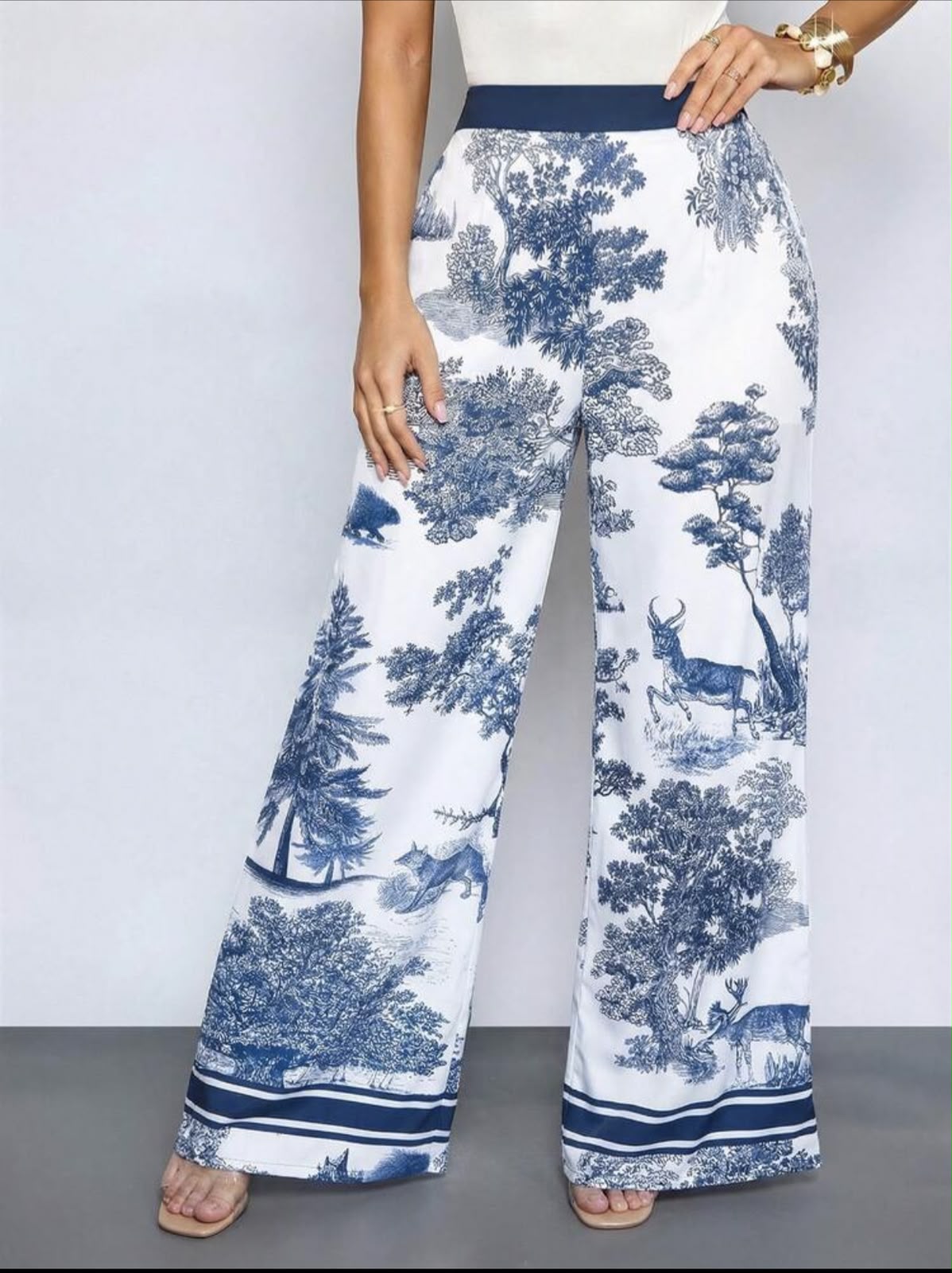 Pantalon Fluid Toile de Jouy Bleu & Blanc – Image 2