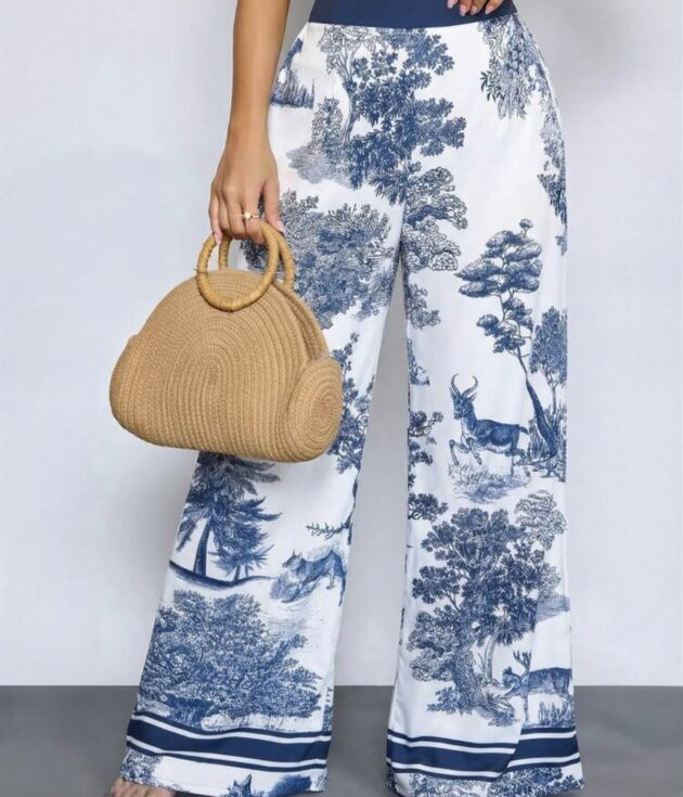 Pantalon Fluid Toile de Jouy Bleu & Blanc