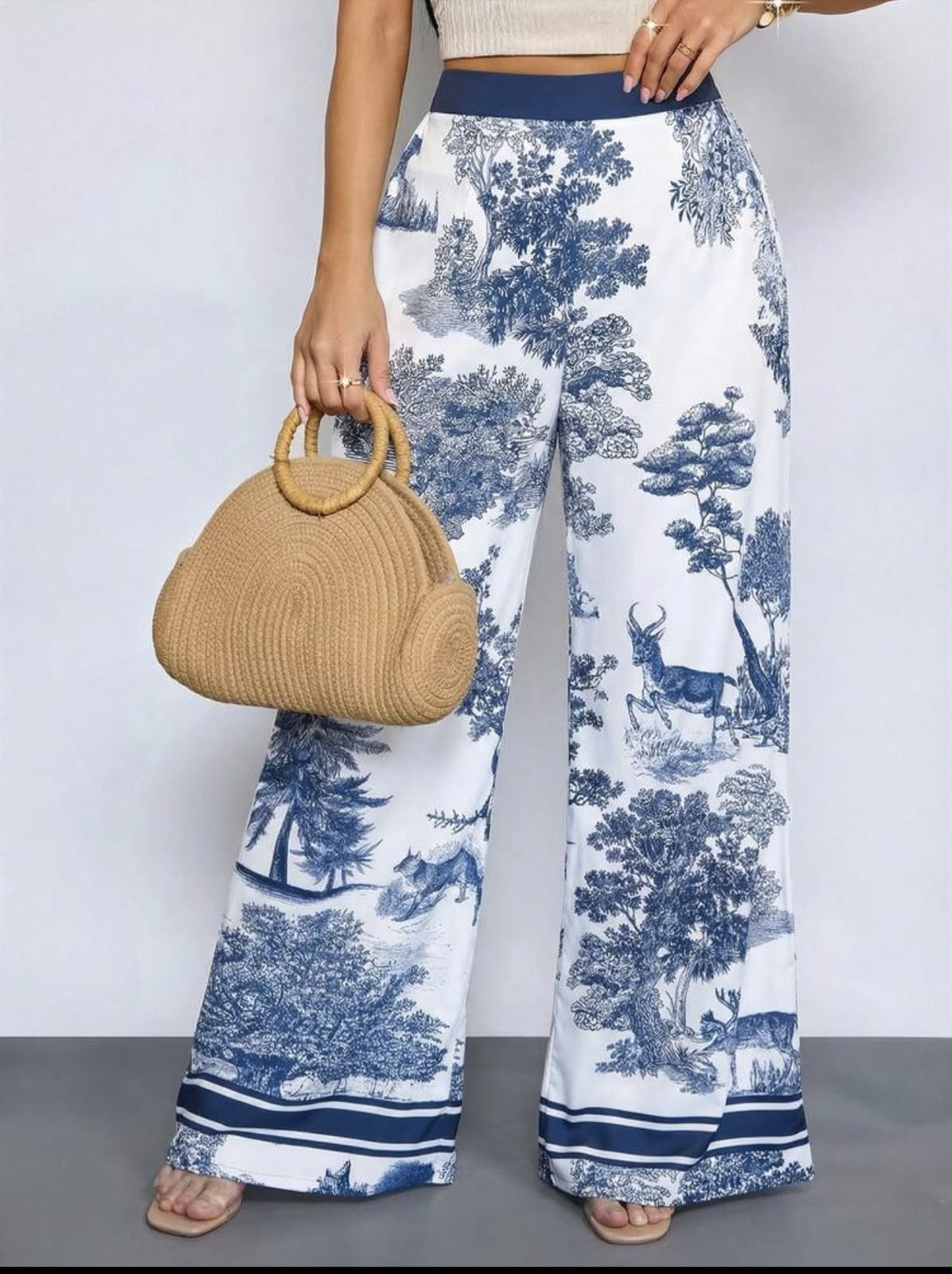 Pantalon Fluid Toile de Jouy Bleu & Blanc