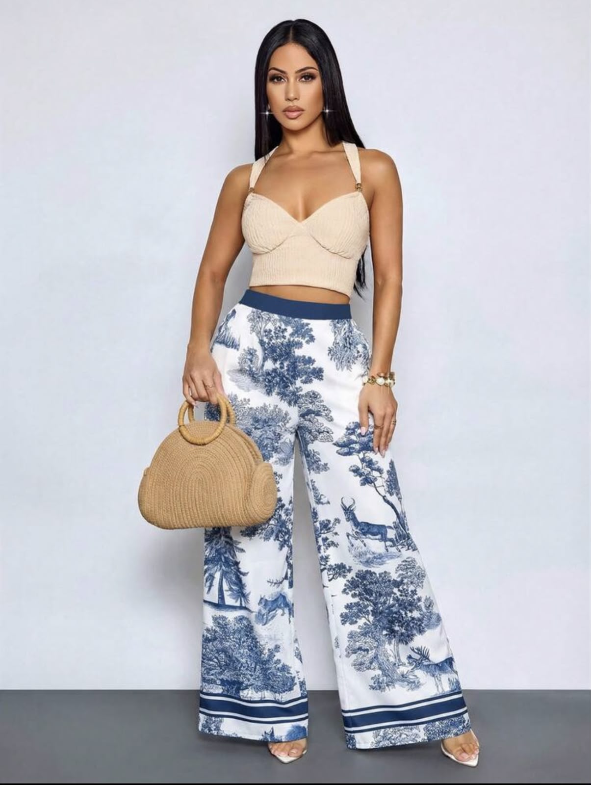 Pantalon Fluid Toile de Jouy Bleu & Blanc – Image 4