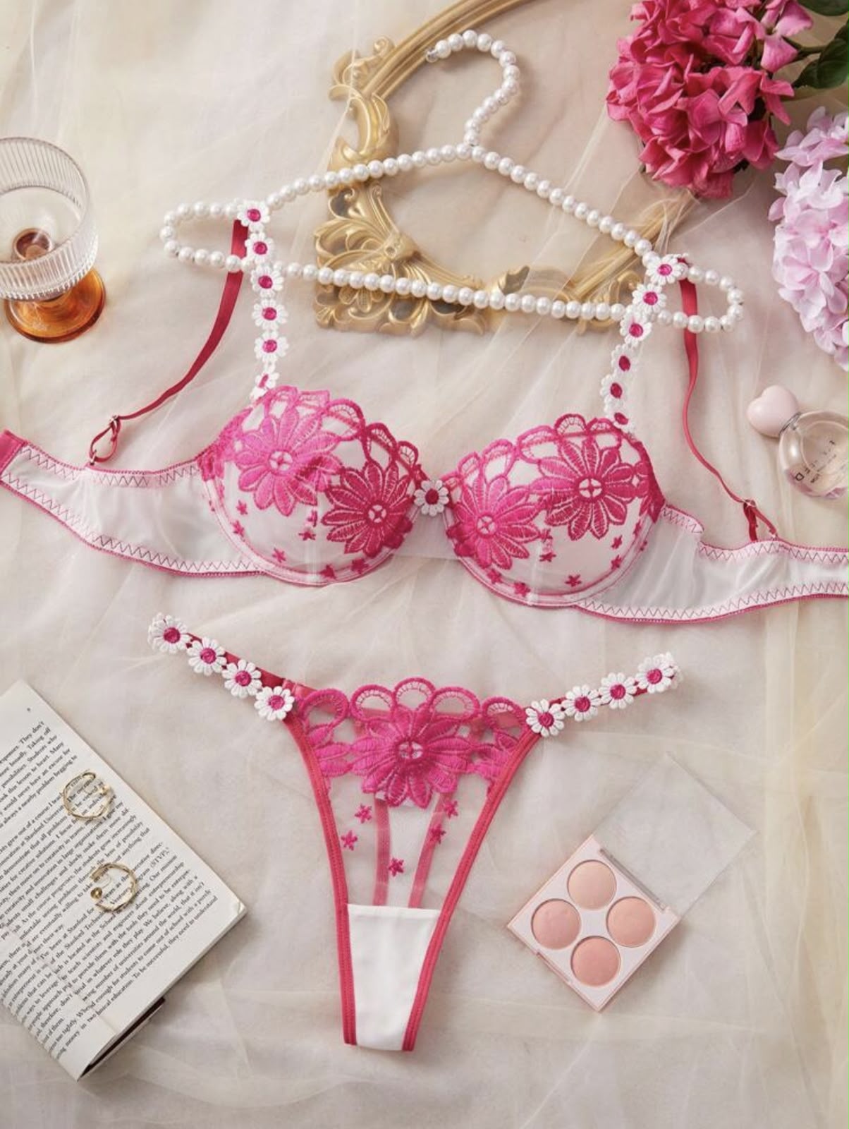 Ensemble Soutien-Gorge Armature & String Floral Rose – Image 2