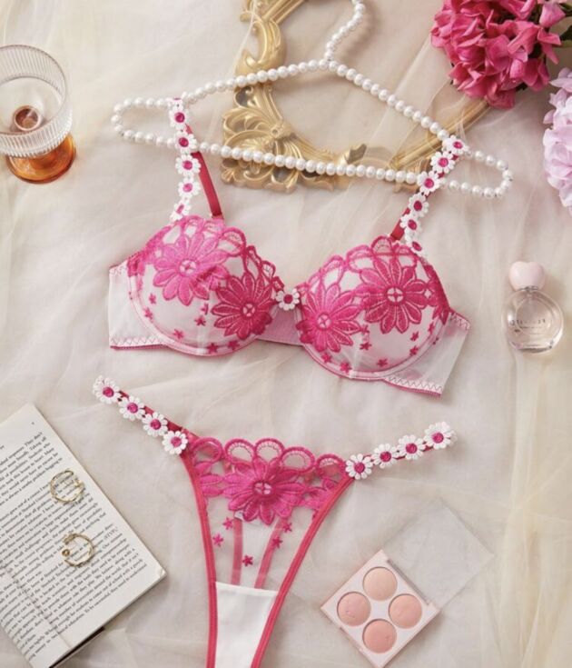 Ensemble Soutien-Gorge Armature & String Floral Rose