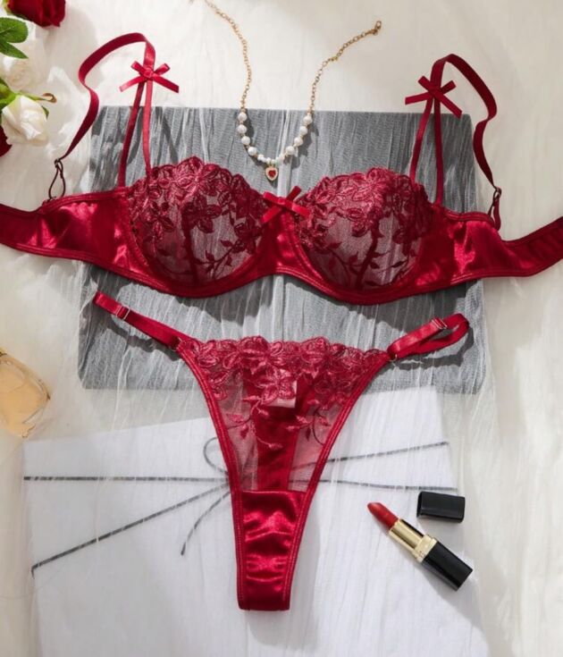 Ensemble Lingerie Rouge Passion Satin & Broderie