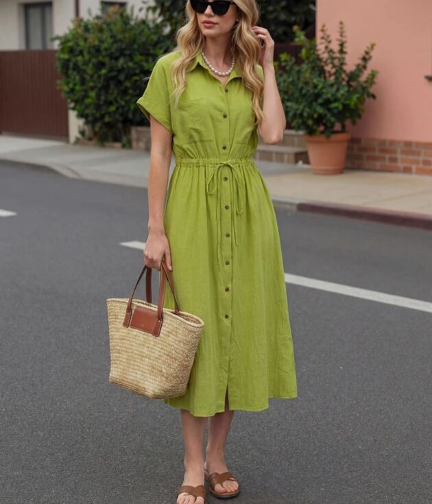 Robe Chemisier Mi-Longue Vert Olive