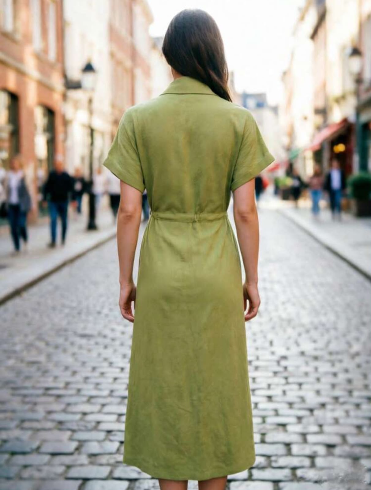 Robe Chemisier Mi-Longue Vert Olive – Image 3
