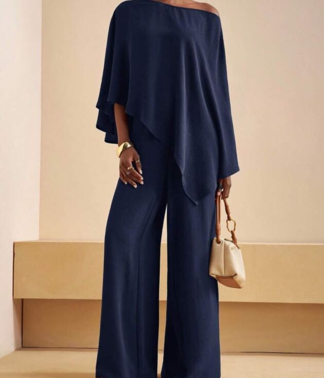 Ensemble 2 Pièces Bleu Marine Haut Cape & Pantalon Large
