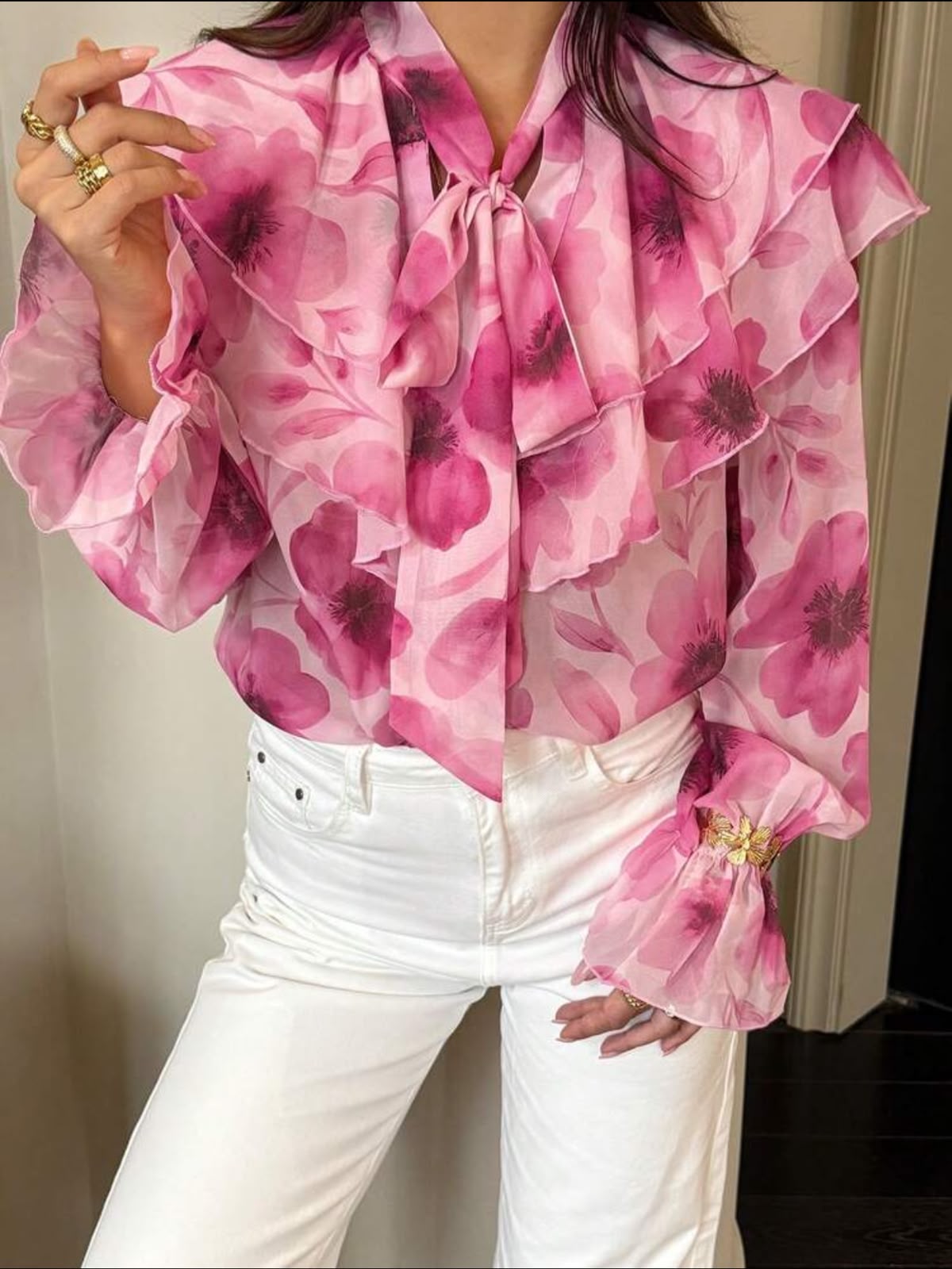 Chemisier Voile Rose Fuchsia Col Lavallière – Image 3