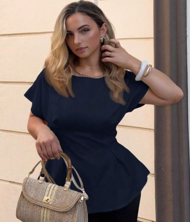 Top Peplum Cintrée Silhouette Hourglass Bleu Marine