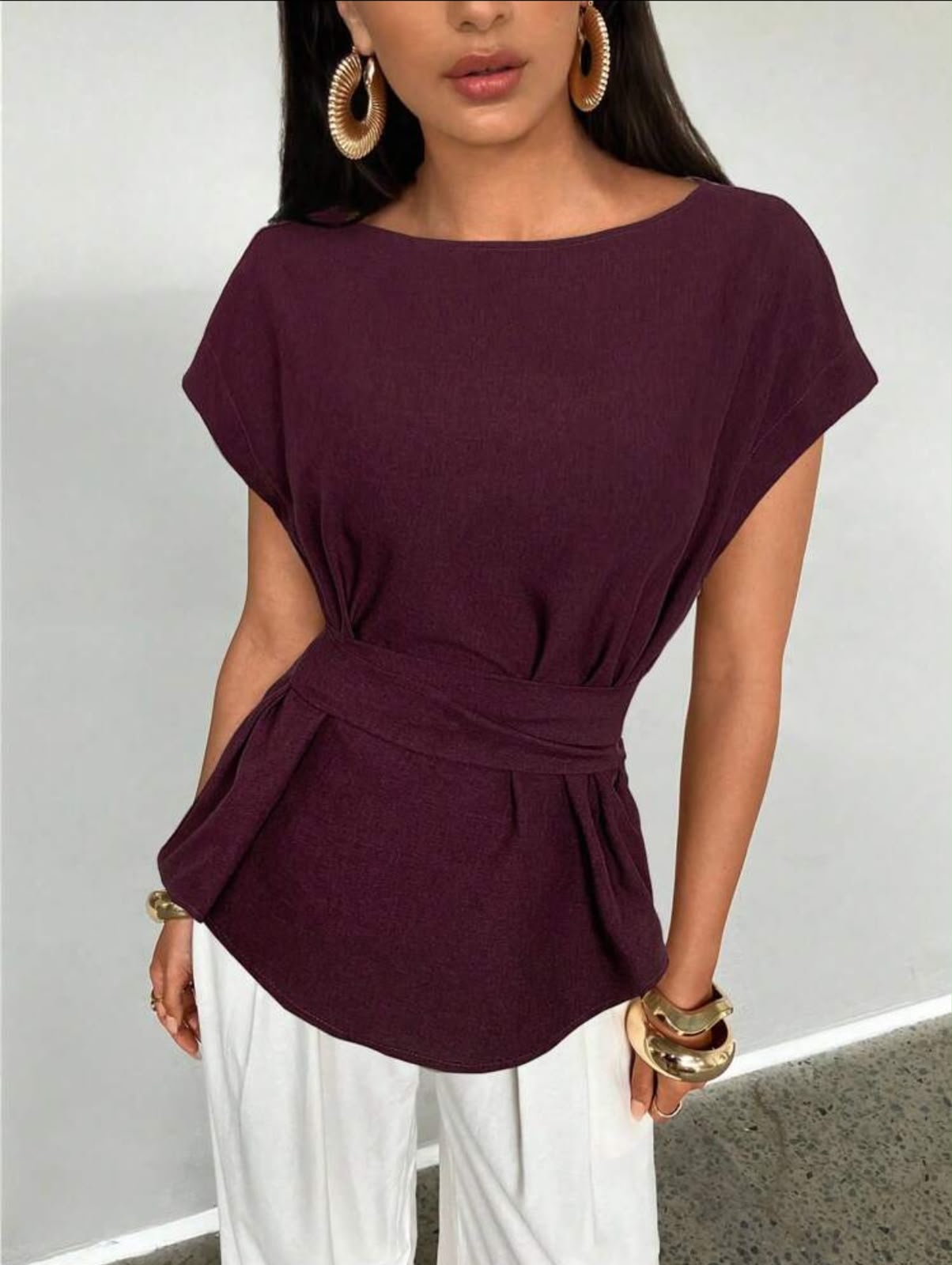 Blouse Cintrée Couleur Prune Effet Lin – Image 2