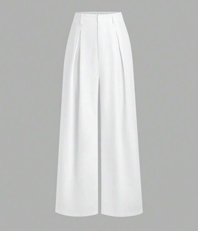 Pantalon Wide Leg Blanc Taille Haute