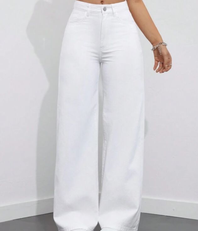 Jean Wide Leg Blanc Taille Haute