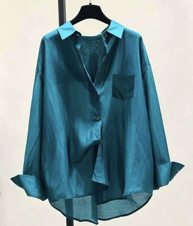 Chemisier Satin Fluide Bleu Pétrole