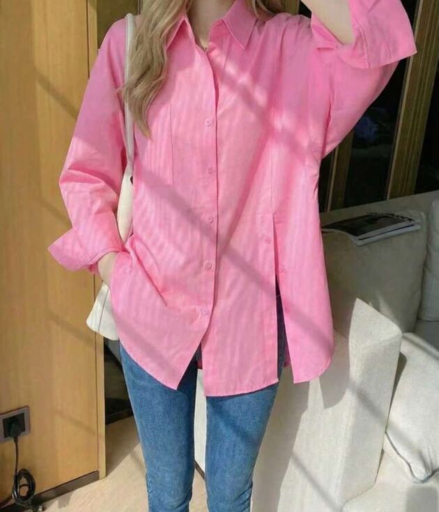 Chemise Oversize Rose Bonbon à Fentes