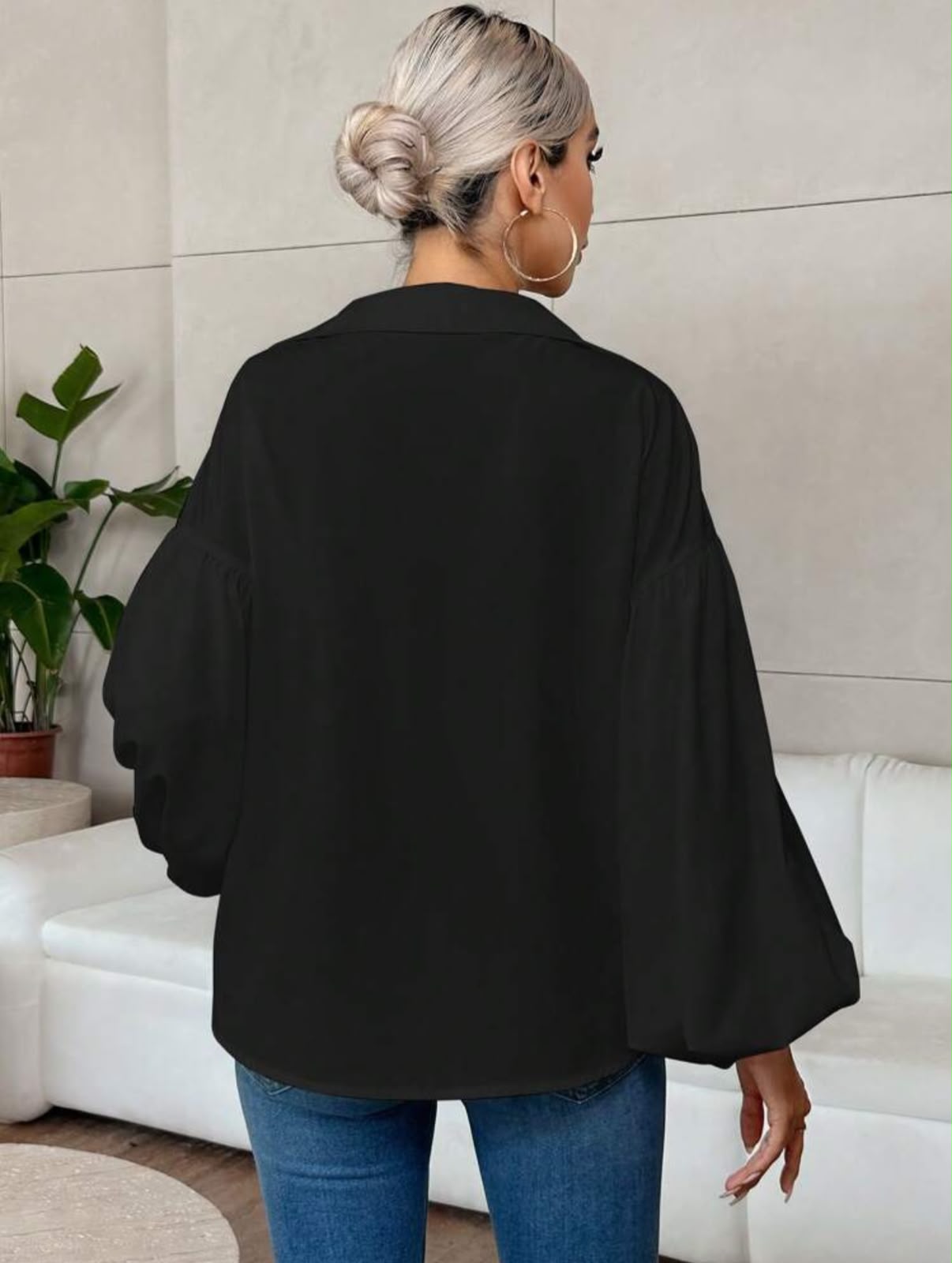 Chemisier Col V Profond Noir – Image 5